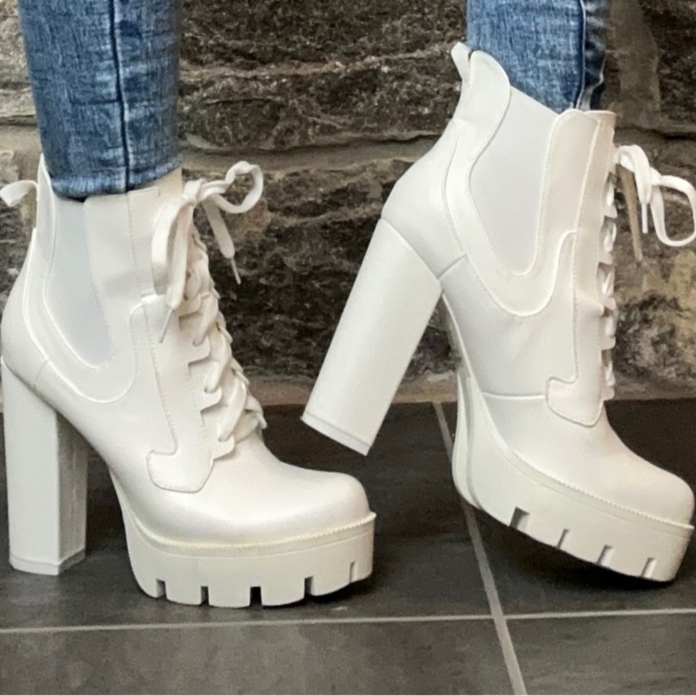 White Lace Up Bootie Tall Heel by X2B Latavia 5